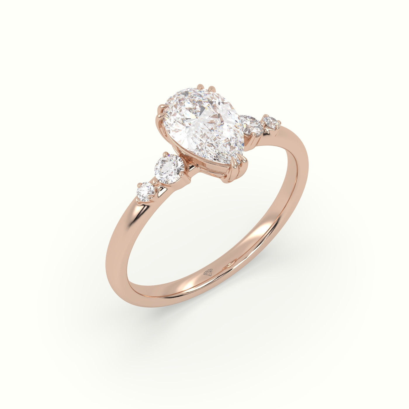 10k rose gold pear diamond solitaire side stone ring Photos & images