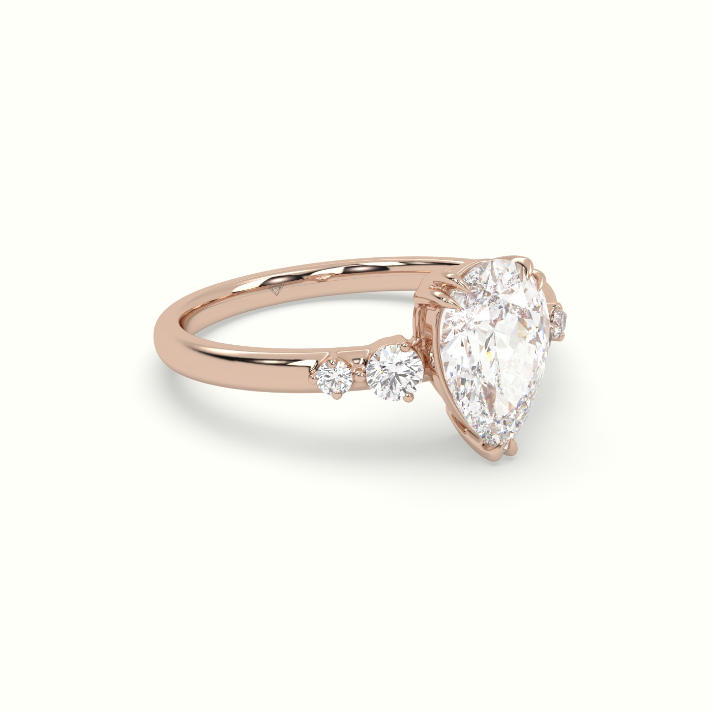 10k rose gold pear diamond solitaire side stone ring Photos & images