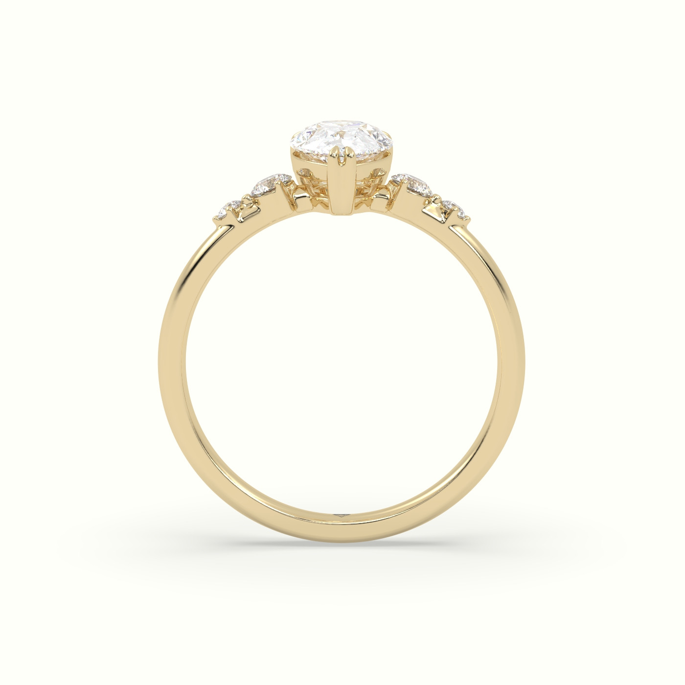 18k yellow gold pear diamond solitaire side stone ring Photos & images