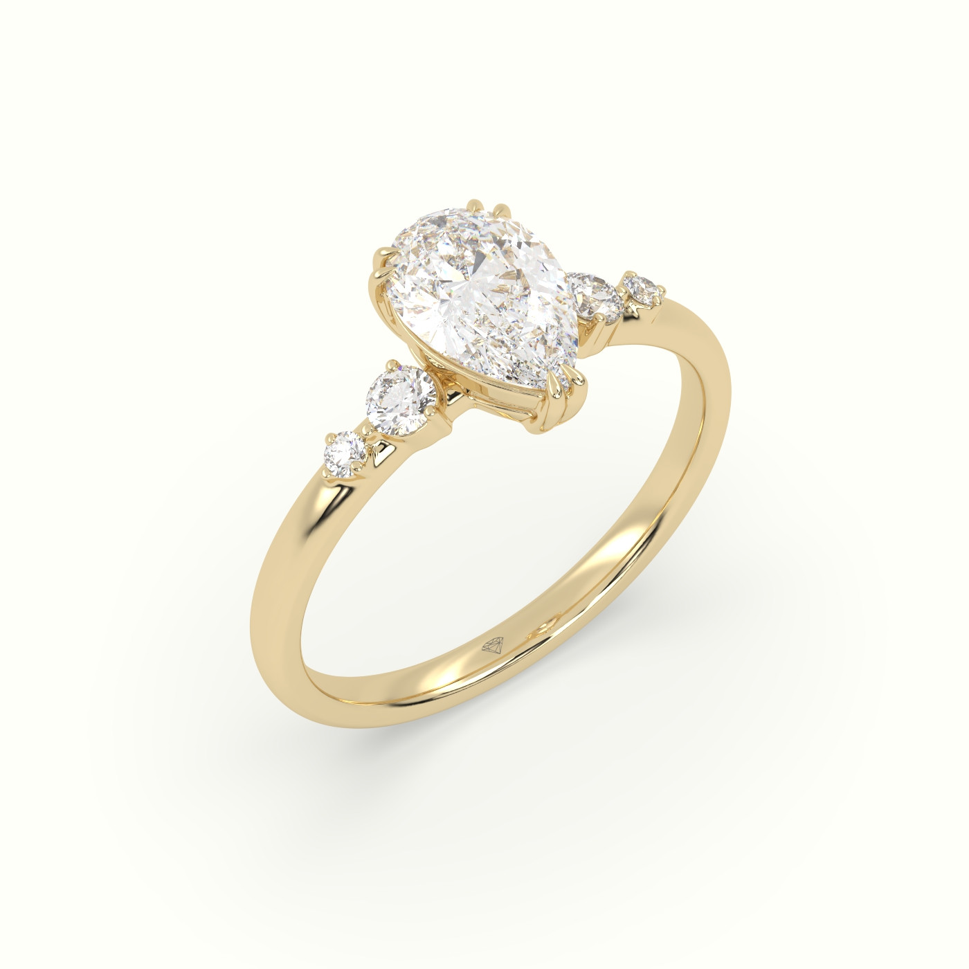 10k yellow gold pear diamond solitaire side stone ring Photos & images