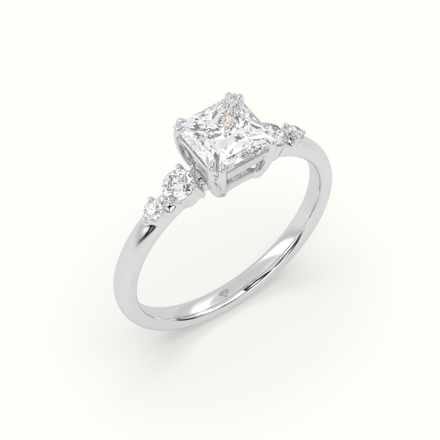 18k white gold princess diamond solitaire side stone ring Photos & images