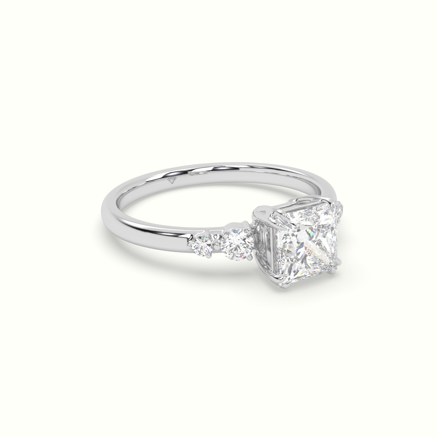 10k white gold princess diamond solitaire side stone ring Photos & images