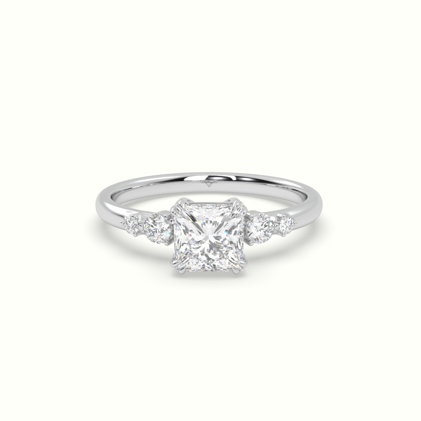 10k white gold princess diamond solitaire side stone ring