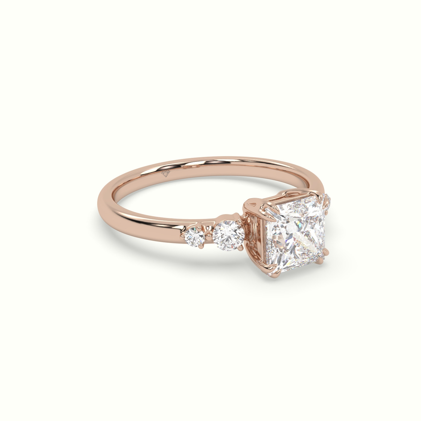 18k rose gold princess diamond solitaire side stone ring Photos & images