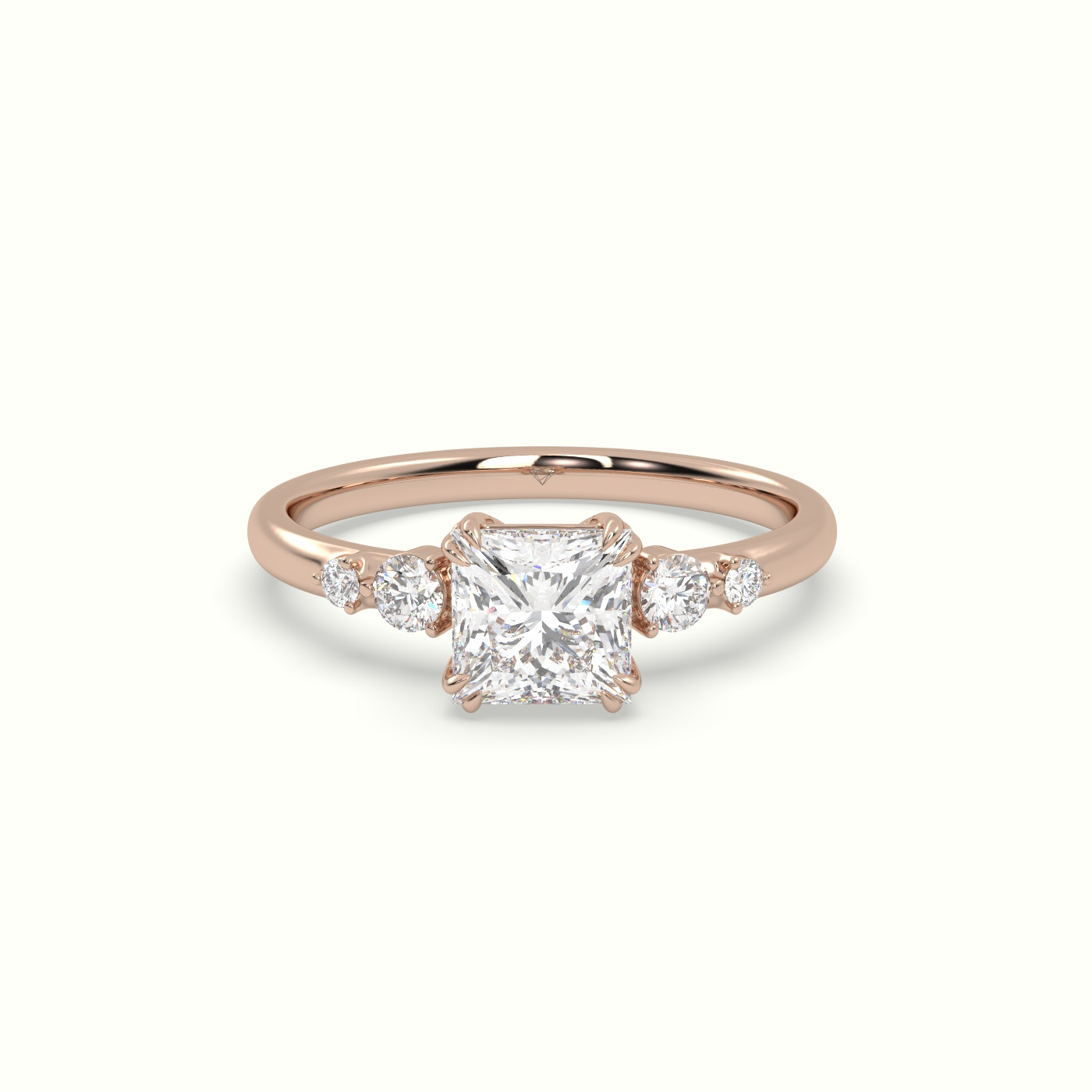 18k rose gold princess diamond solitaire side stone ring
