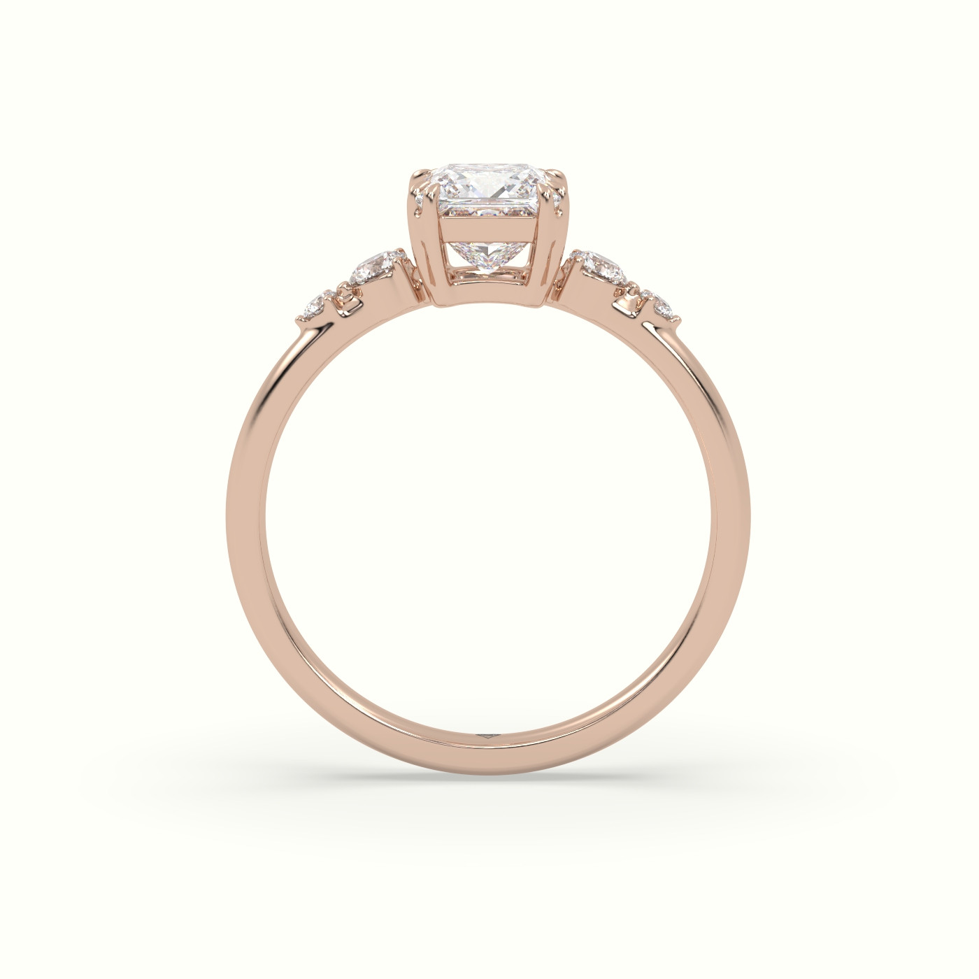 18k rose gold princess diamond solitaire side stone ring Photos & images