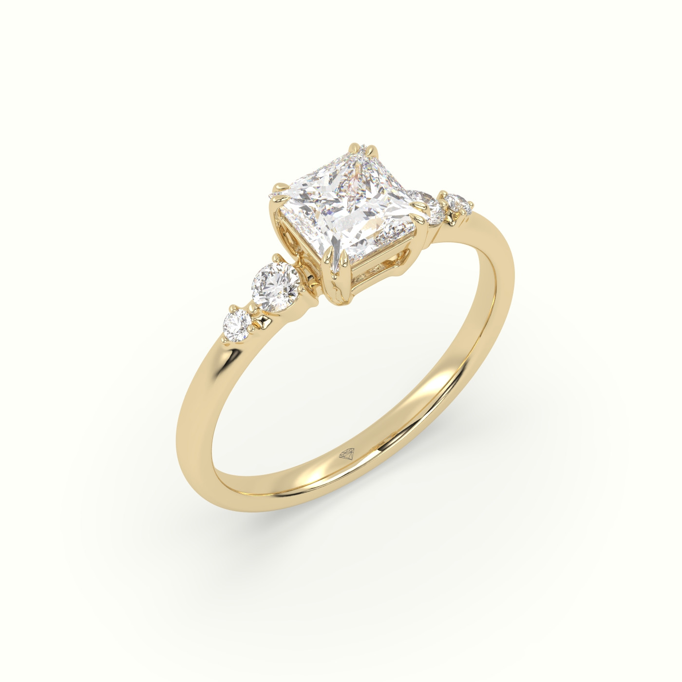 18k yellow gold princess diamond solitaire side stone ring Photos & images