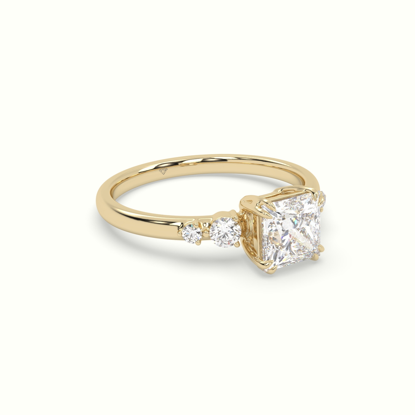 10k yellow gold princess diamond solitaire side stone ring Photos & images