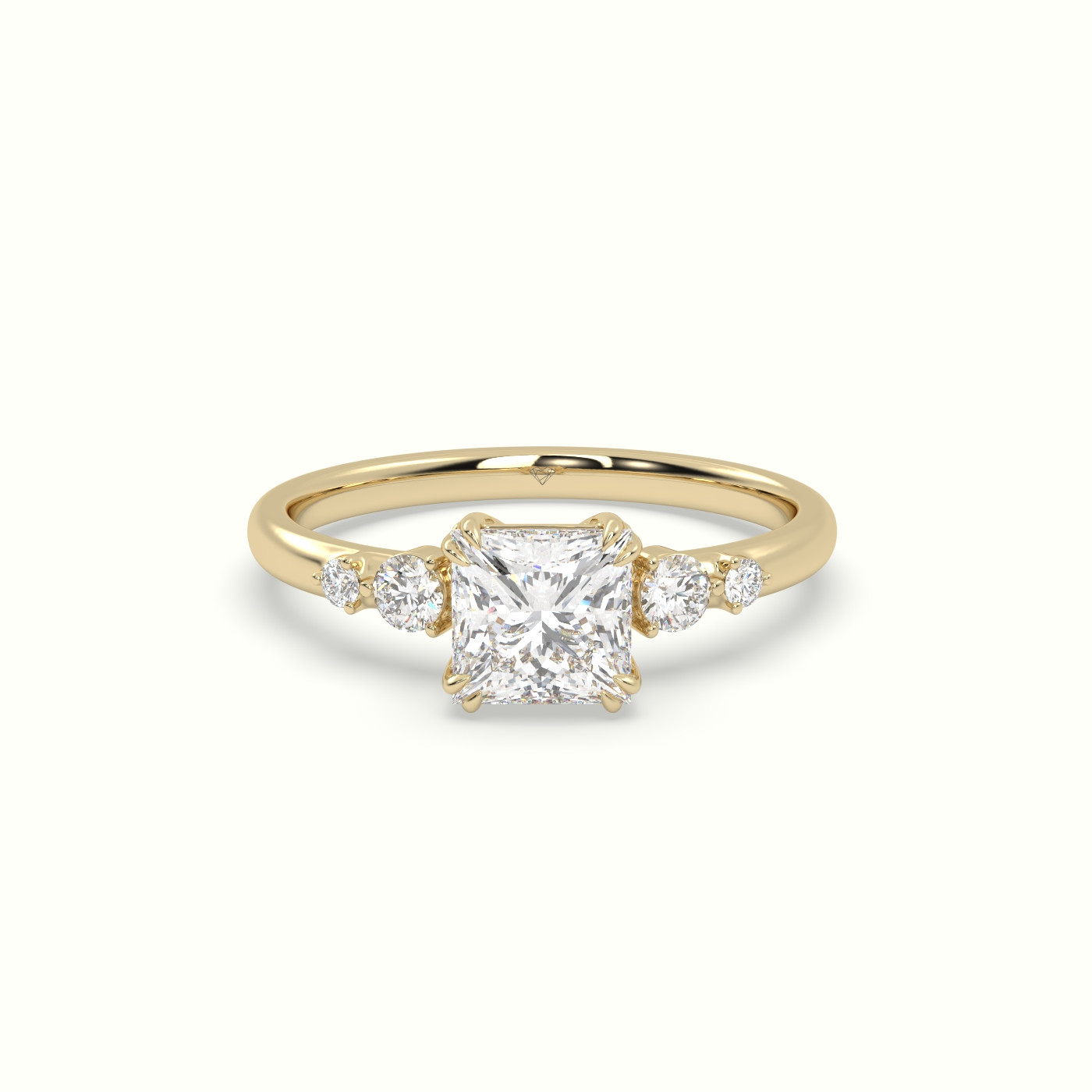10K Yellow Gold Princess Diamond Solitaire Side Stone Ring