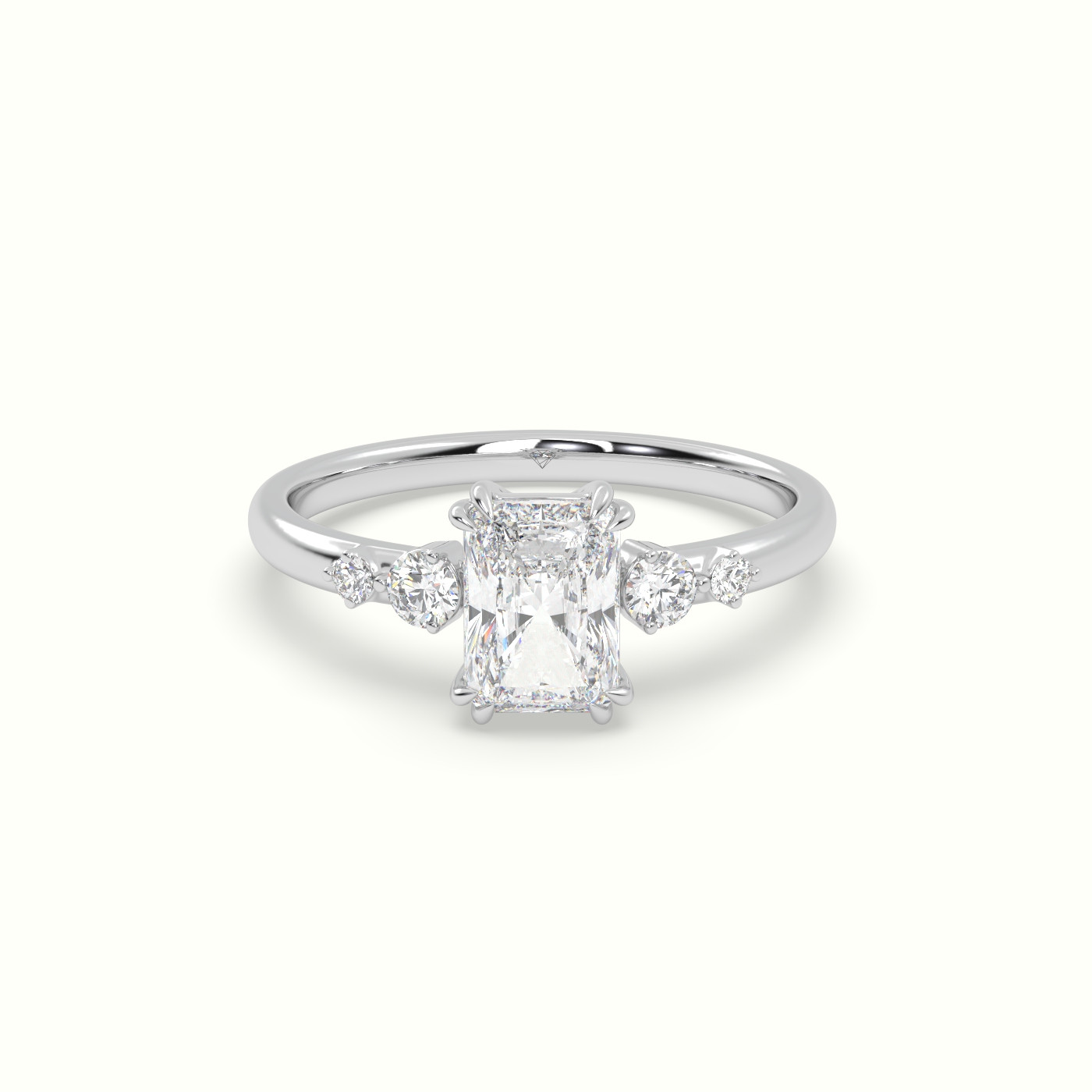 18k white gold radiant diamond solitaire side stone ring