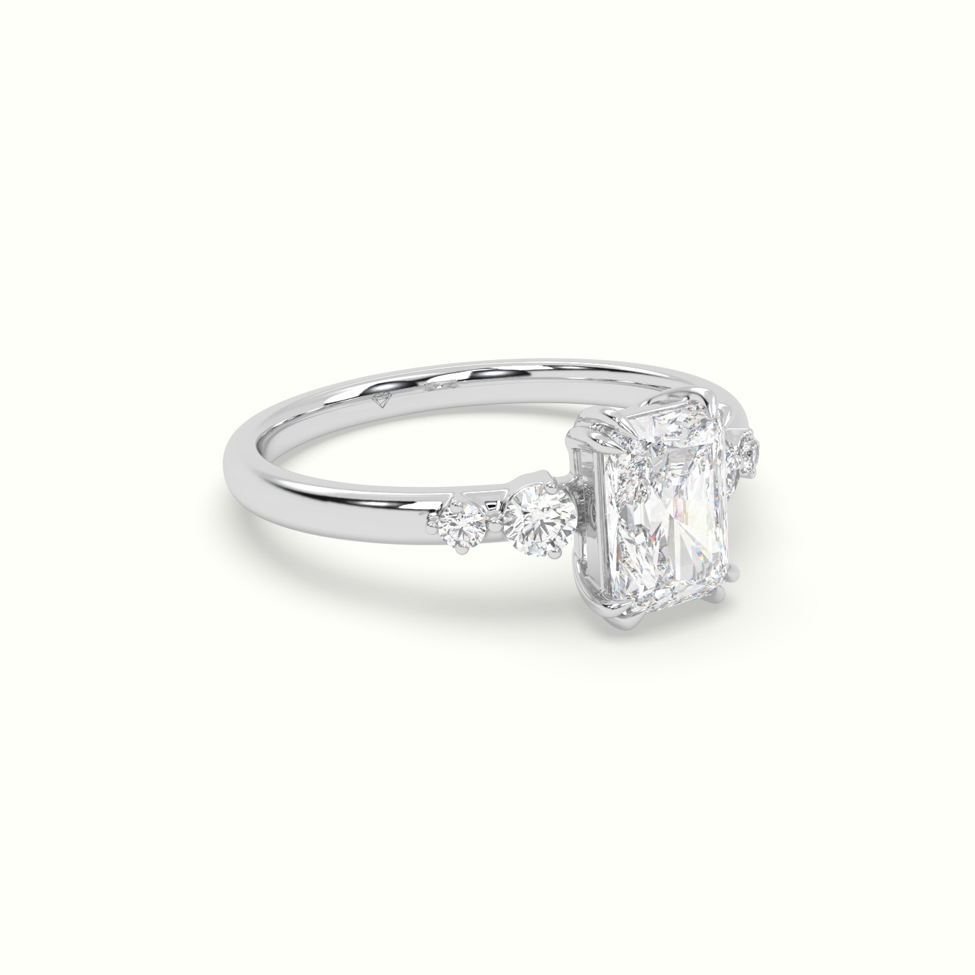 10k white gold radiant diamond solitaire side stone ring Photos & images