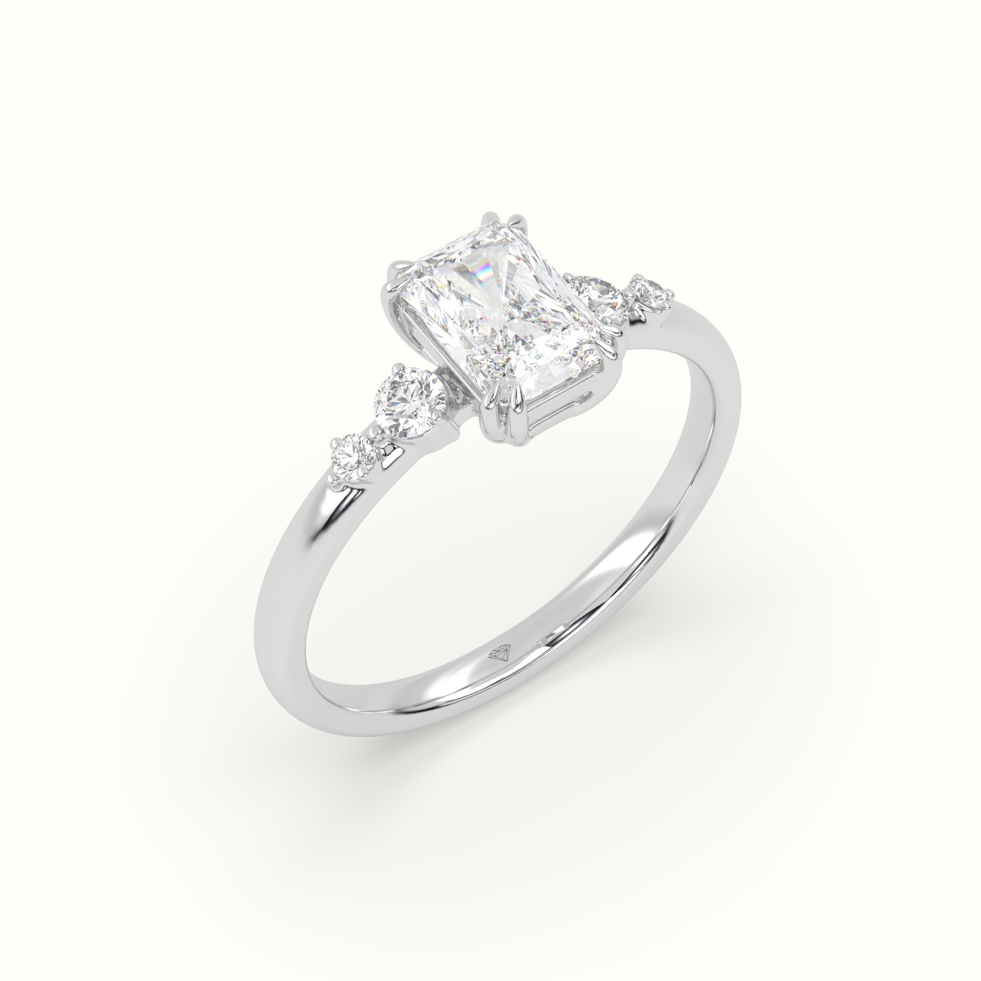 10k white gold radiant diamond solitaire side stone ring Photos & images