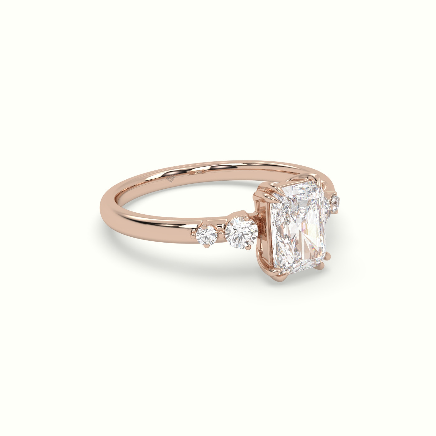 18k rose gold radiant diamond solitaire side stone ring Photos & images
