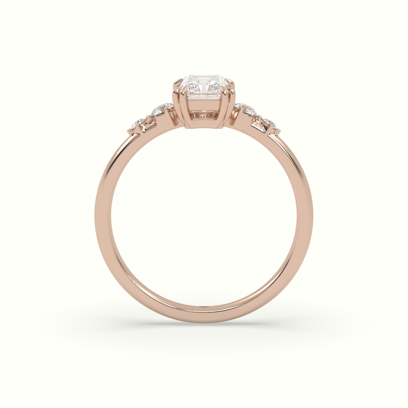 18k rose gold radiant diamond solitaire side stone ring Photos & images