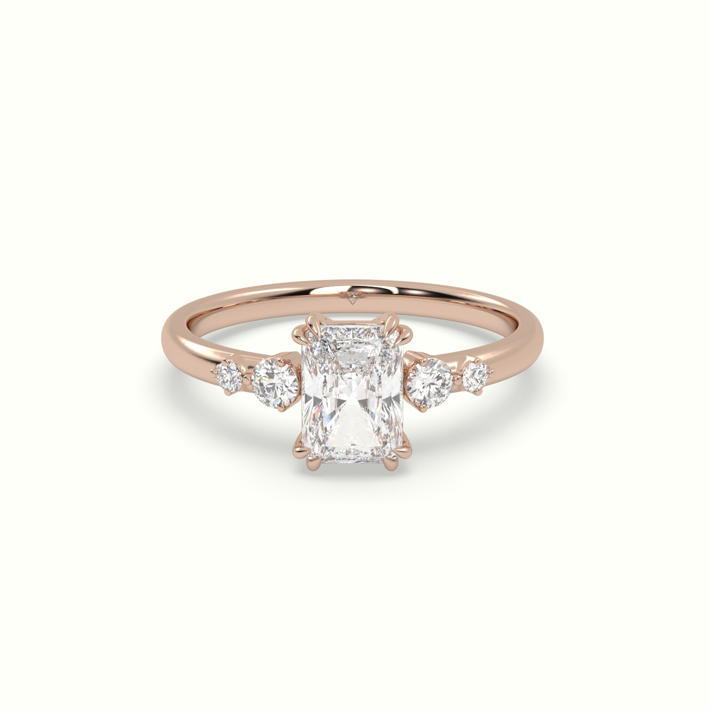18k rose gold radiant diamond solitaire side stone ring
