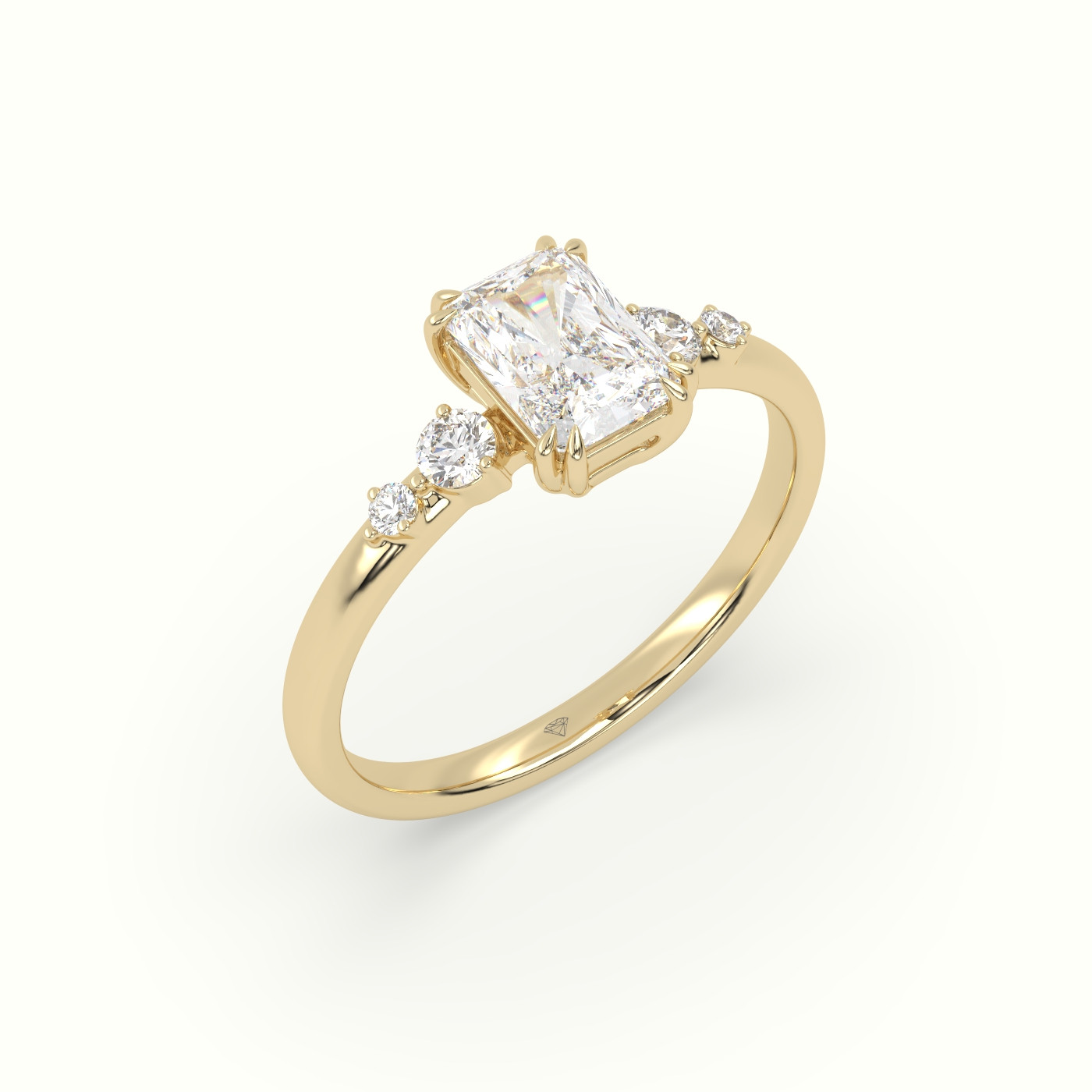 18k yellow gold radiant diamond solitaire side stone ring Photos & images