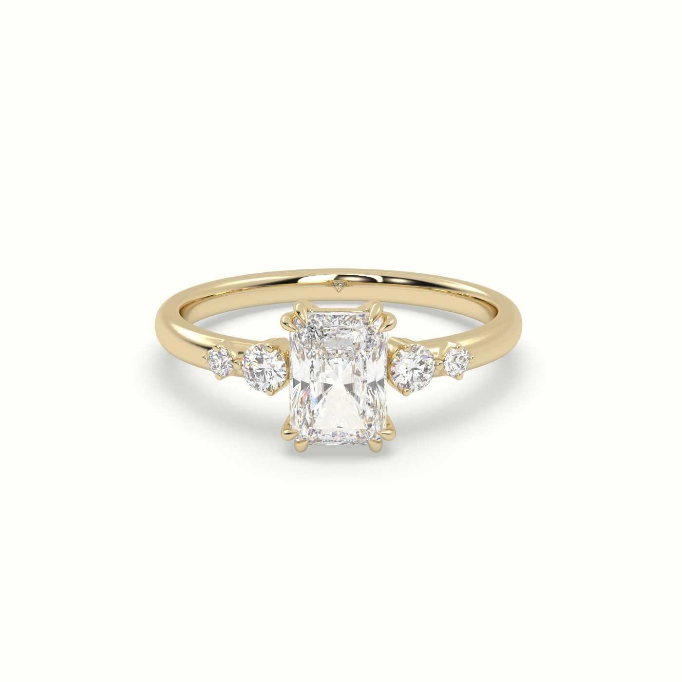 18k yellow gold radiant diamond solitaire side stone ring
