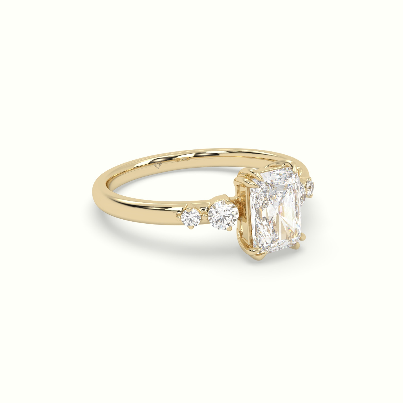 10k yellow gold radiant diamond solitaire side stone ring Photos & images