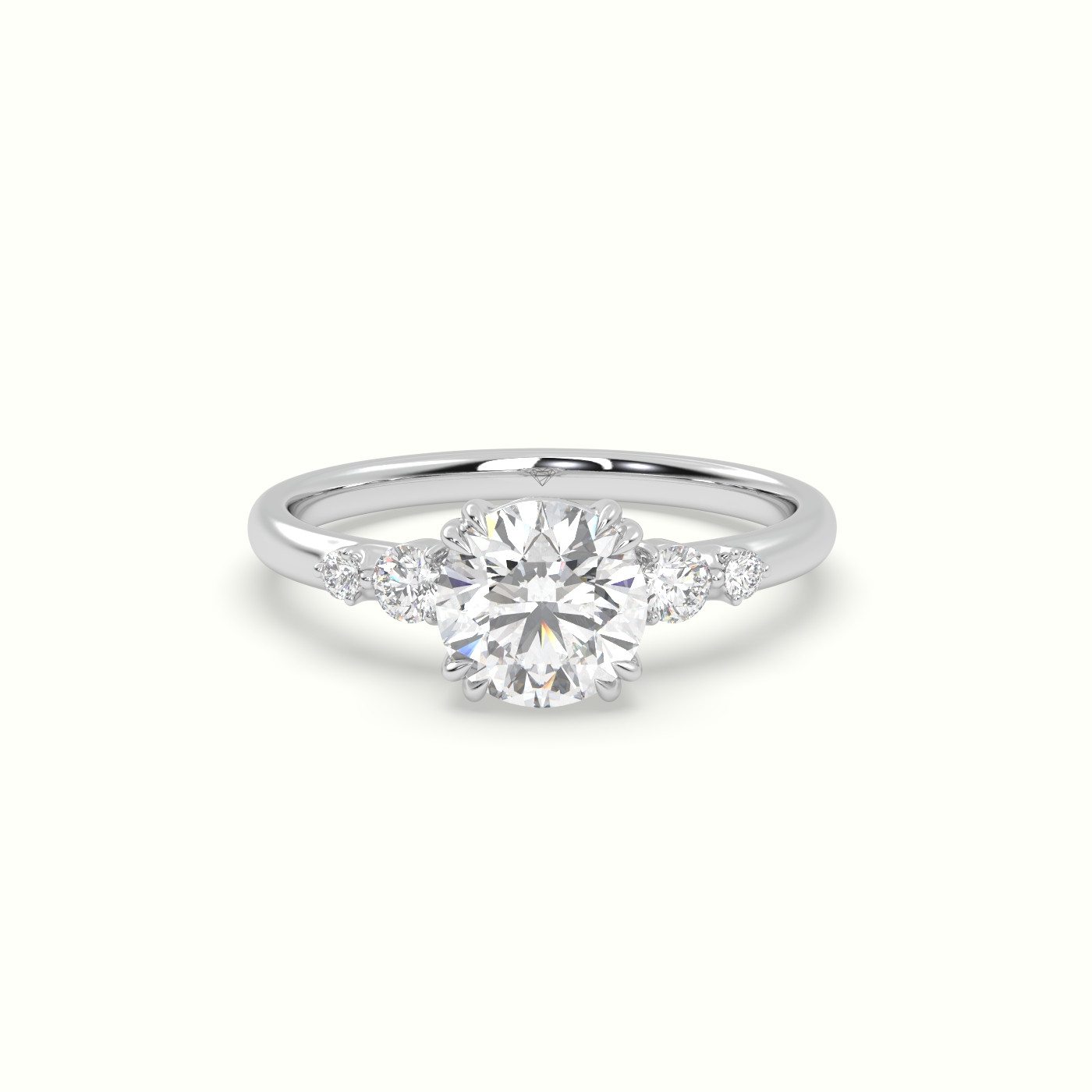 10K White Gold Round Diamond Solitaire Side Stone Ring