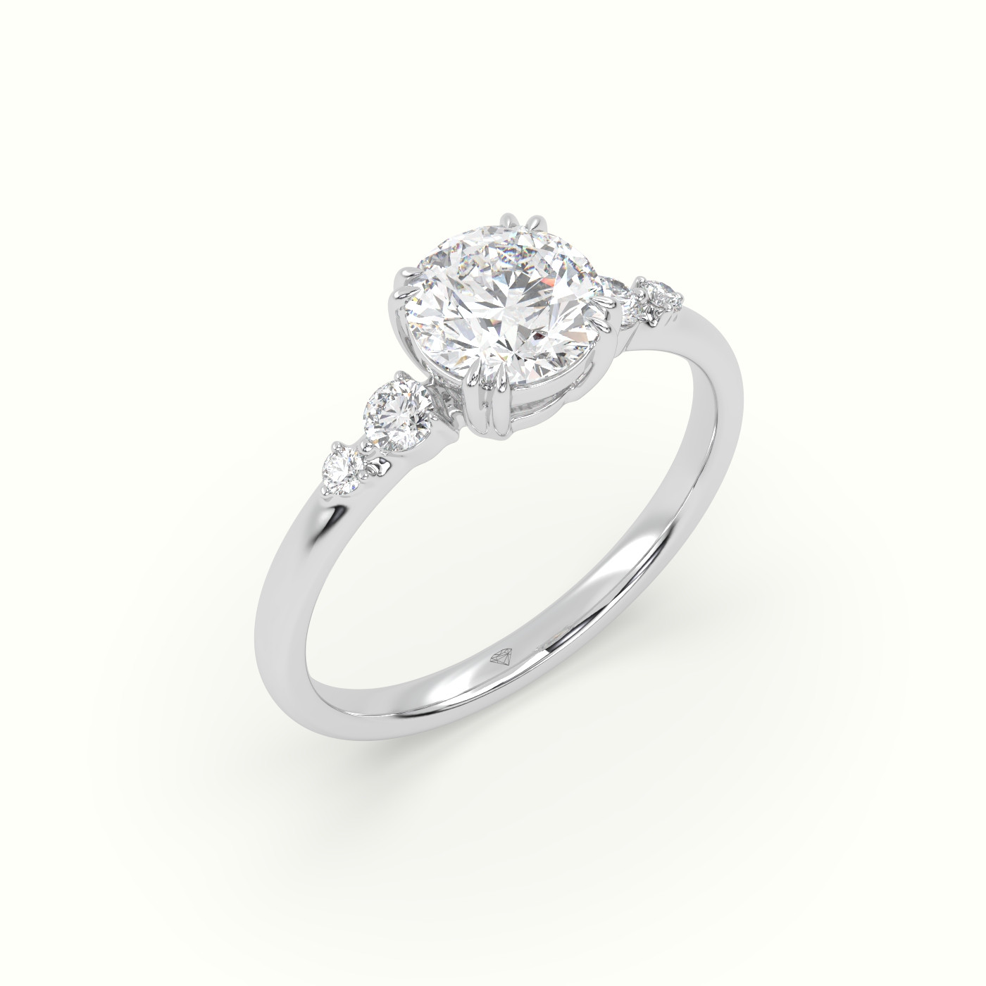 10k white gold round diamond solitaire side stone ring Photos & images