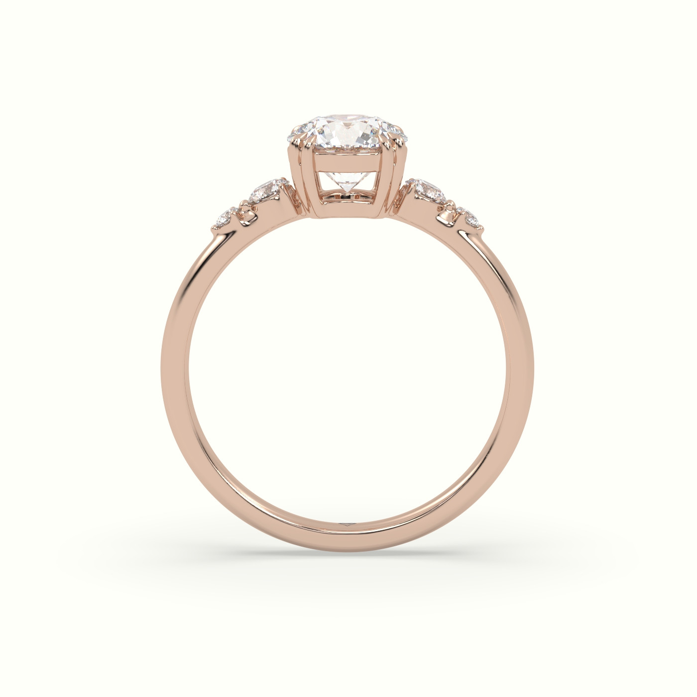 18k rose gold round diamond solitaire side stone ring Photos & images