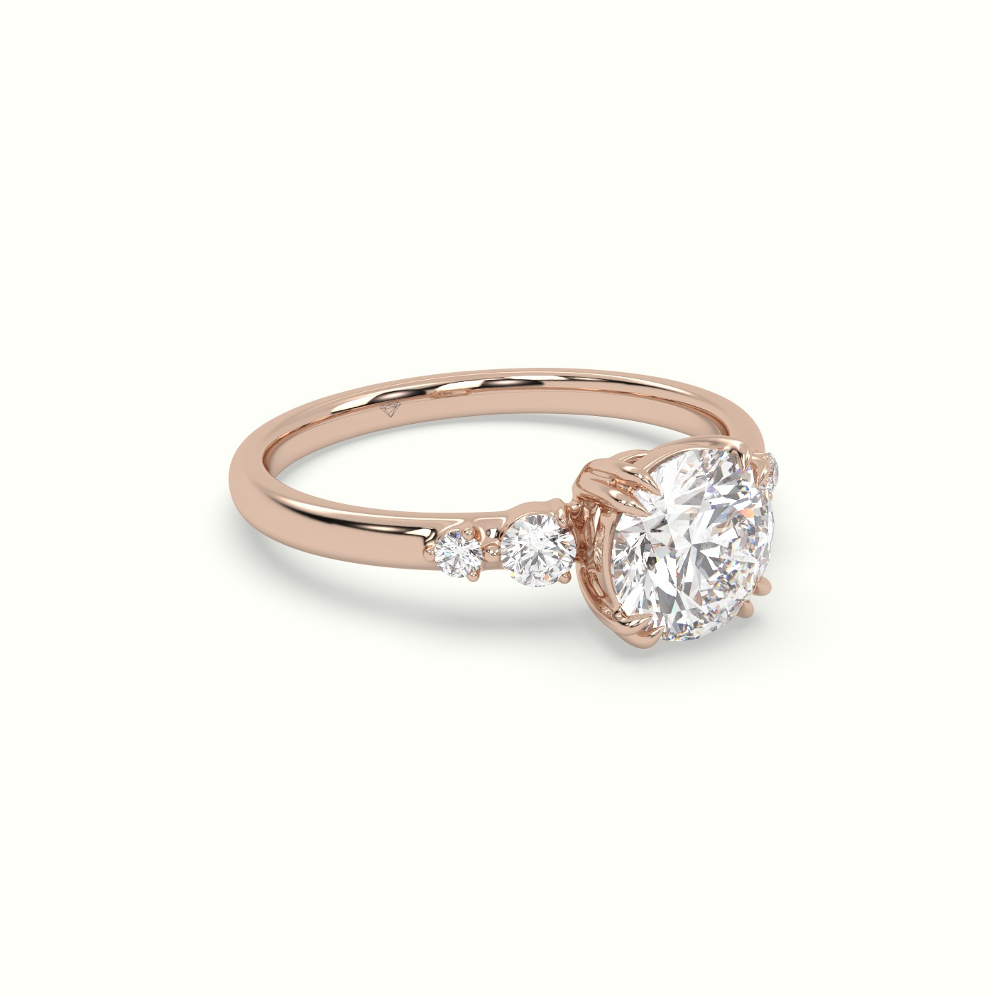 18k rose gold round diamond solitaire side stone ring Photos & images