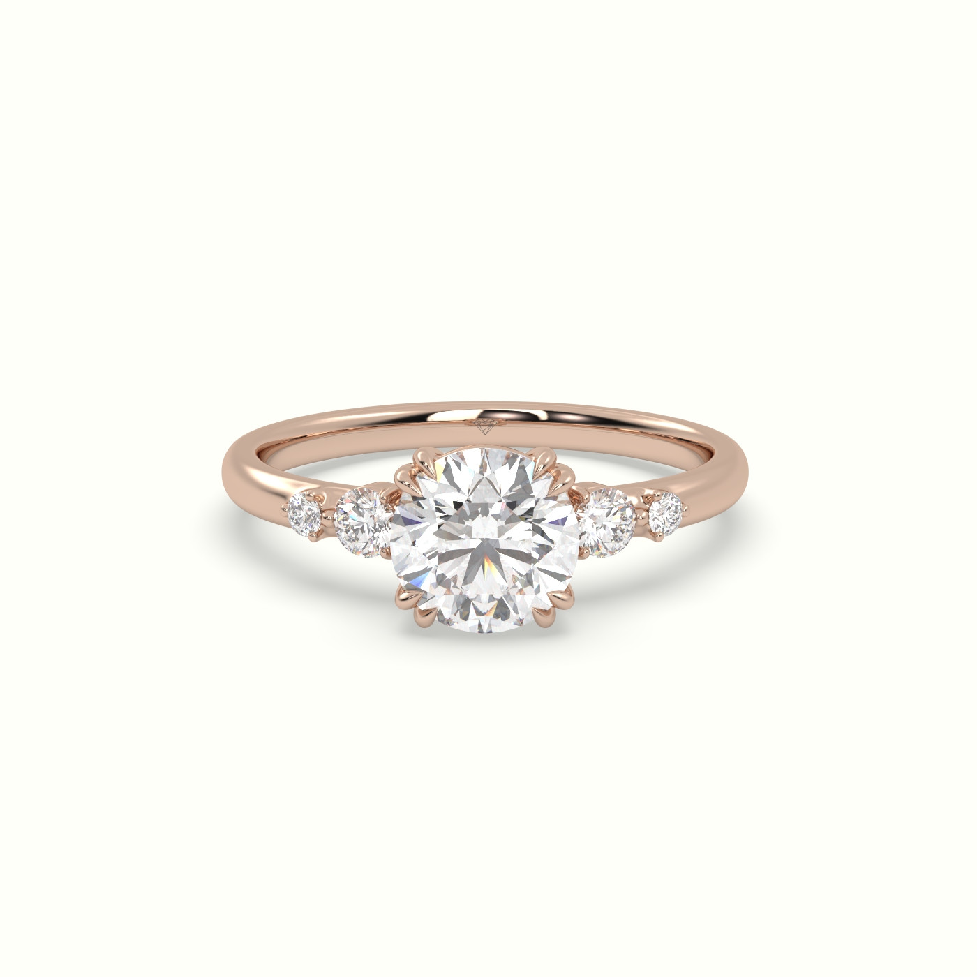 10K Rose Gold Round Diamond Solitaire Side Stone Ring