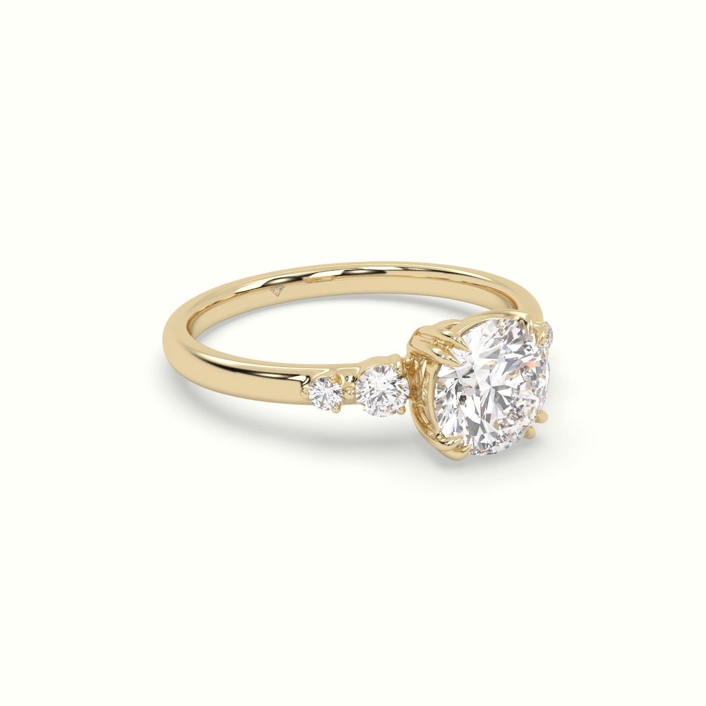18k yellow gold round diamond solitaire side stone ring Photos & images
