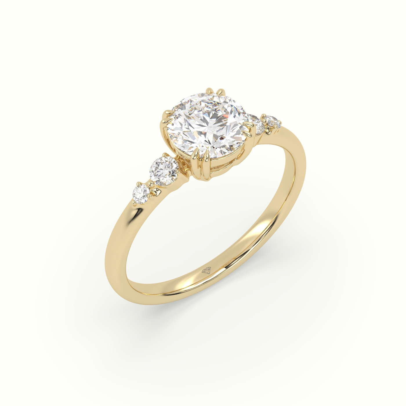 10k yellow gold round diamond solitaire side stone ring Photos & images