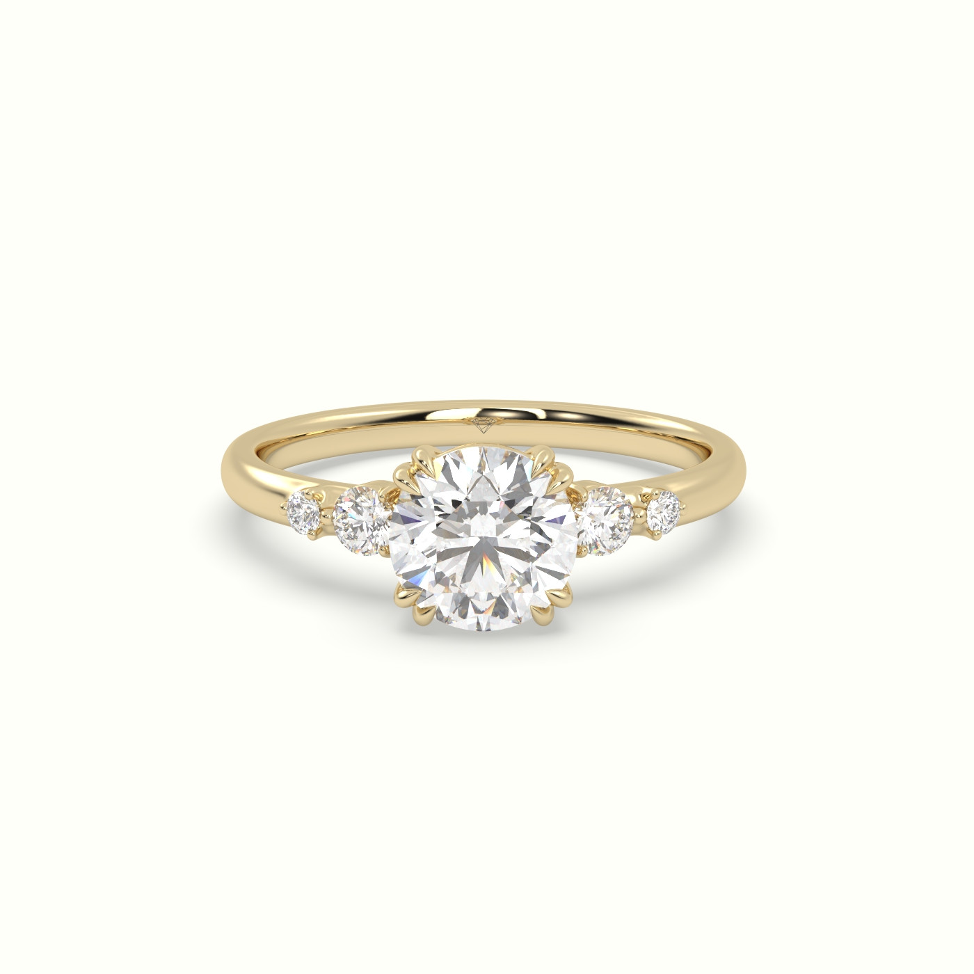 10k yellow gold round diamond solitaire side stone ring
