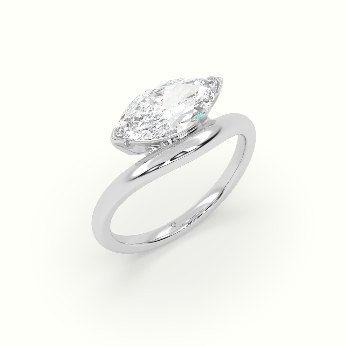 18k white gold marquise diamond solitaire bypass ring Photos & images