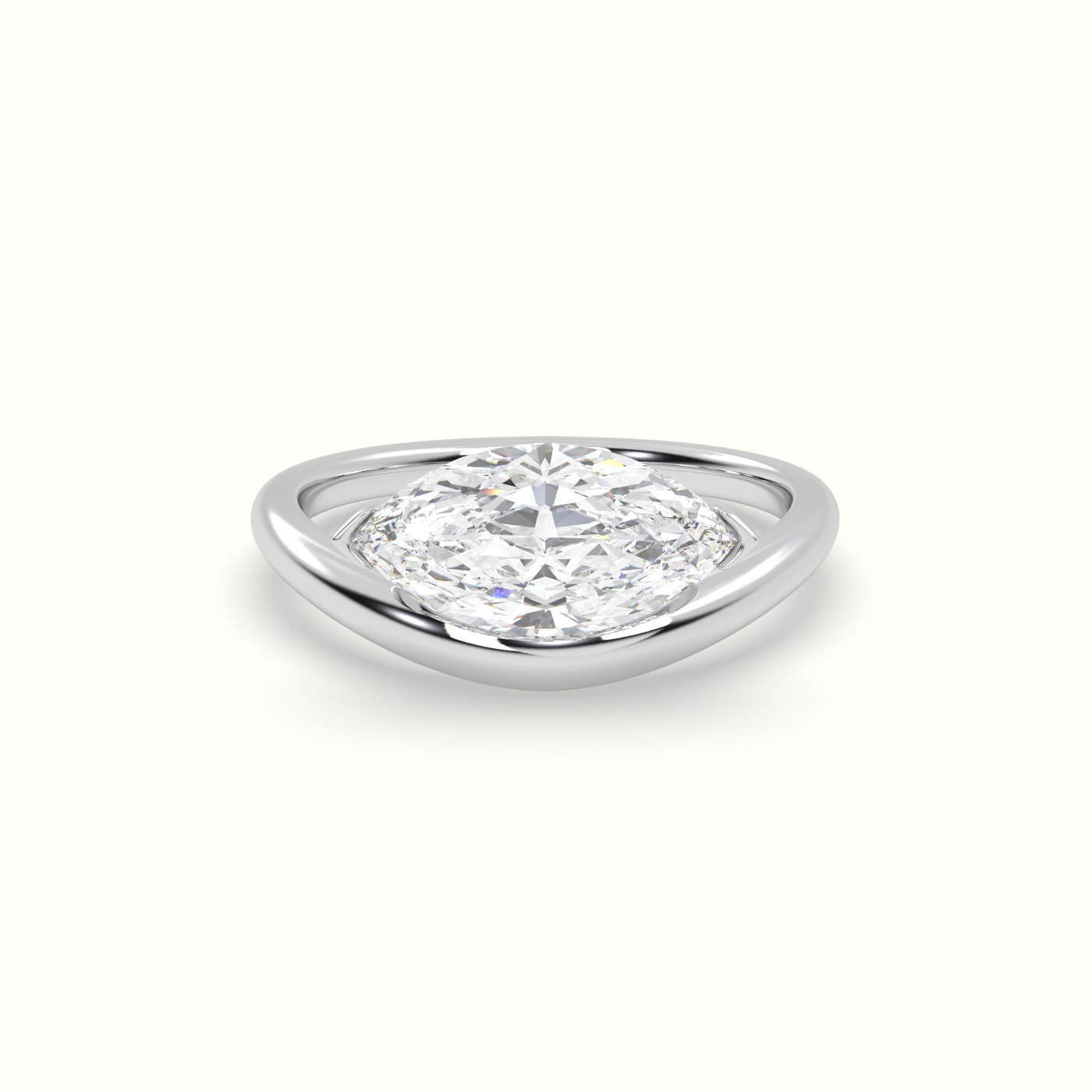 18k white gold marquise diamond solitaire bypass ring