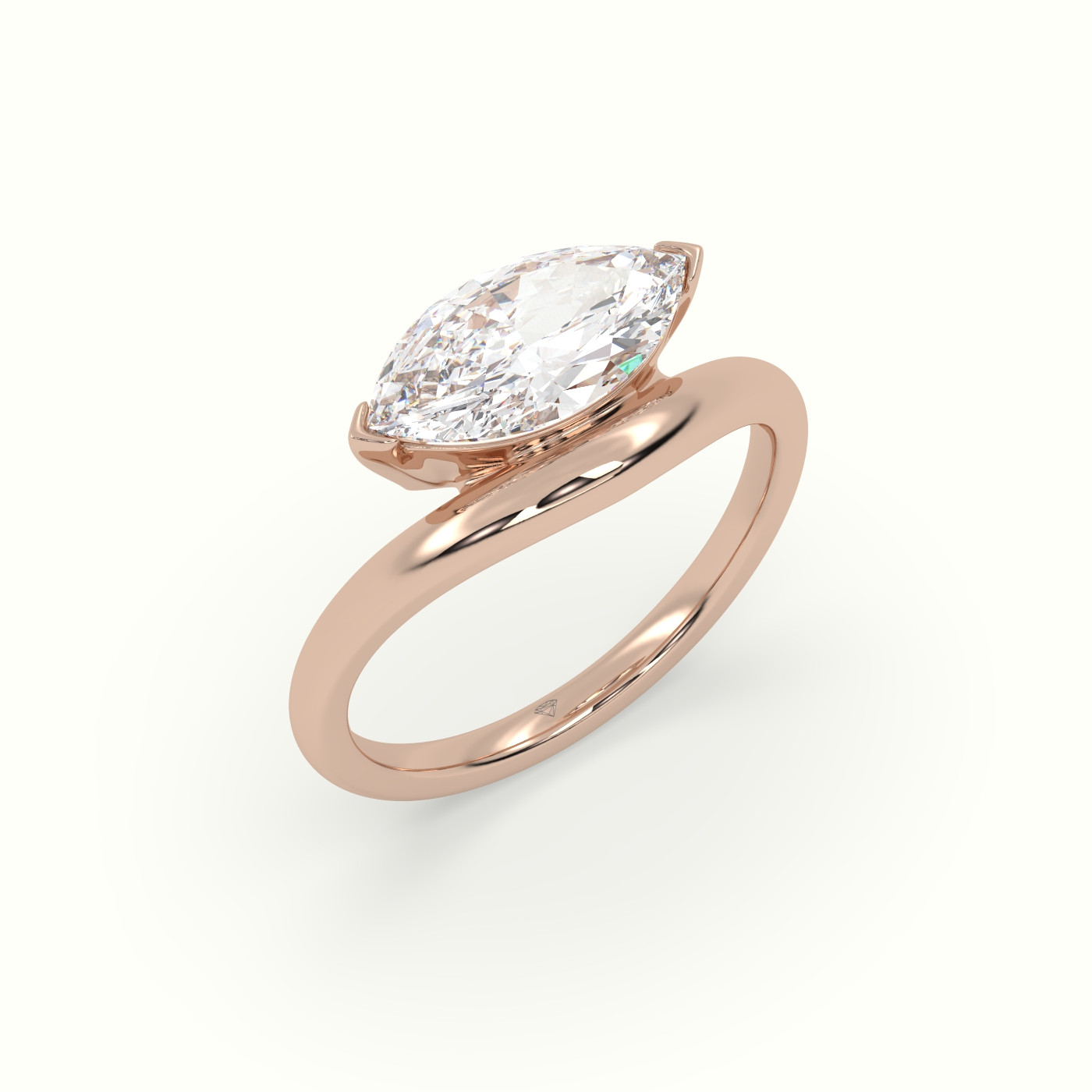 18k rose gold marquise diamond solitaire bypass ring Photos & images