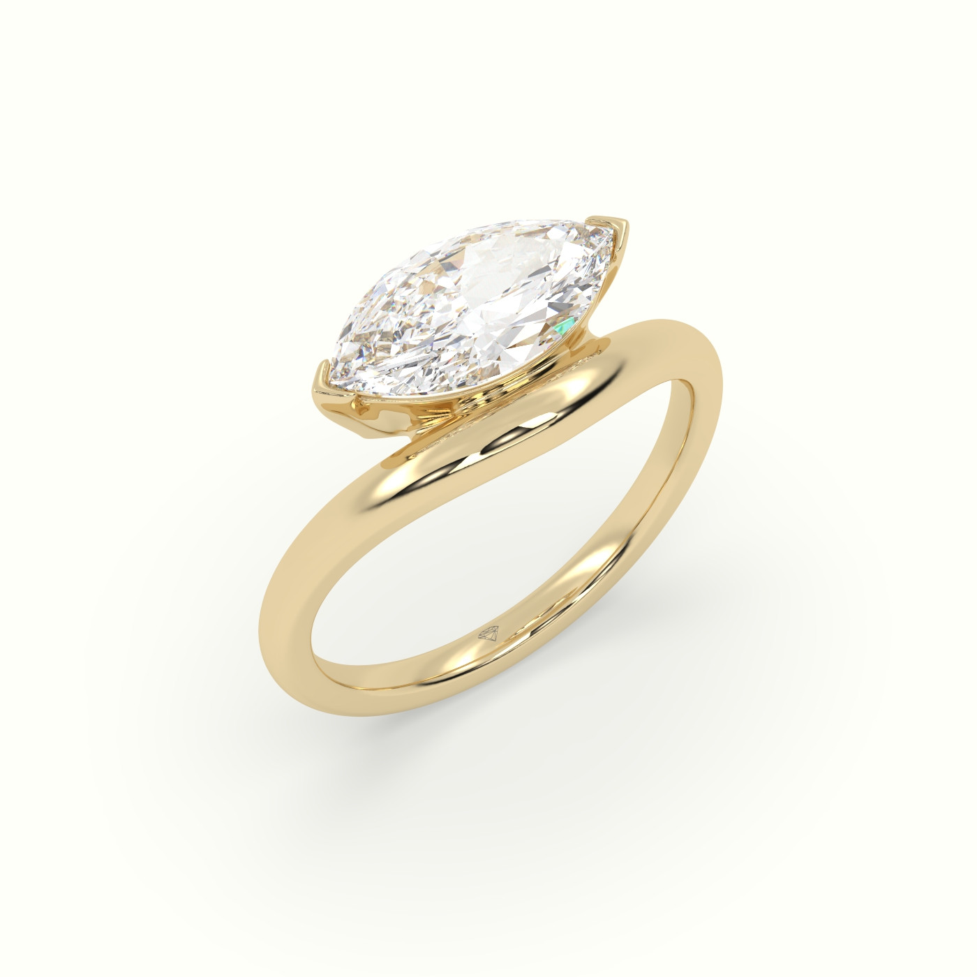 18k yellow gold marquise diamond solitaire bypass ring Photos & images