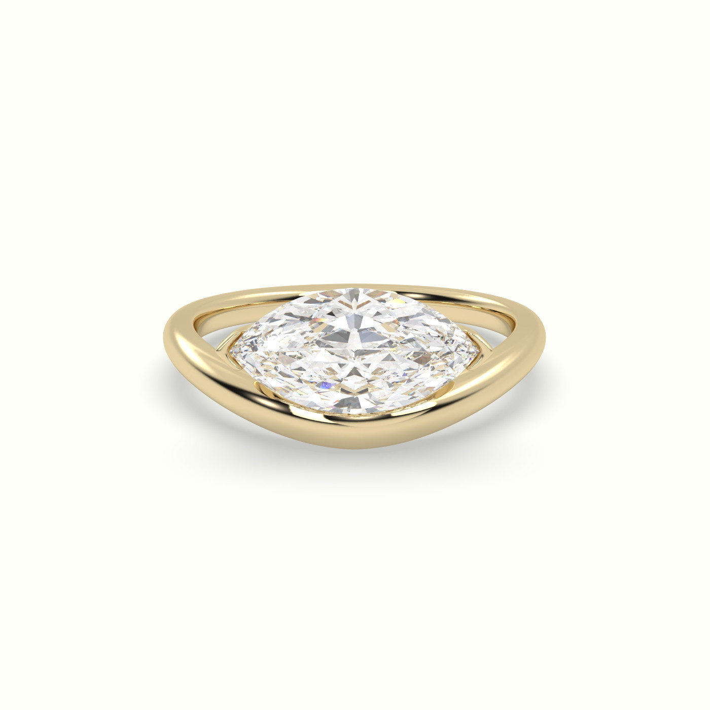 10K Yellow Gold Marquise Diamond Solitaire Bypass Ring