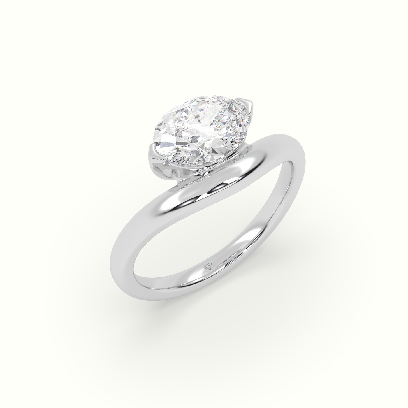 10k white gold oval diamond solitaire bypass ring Photos & images