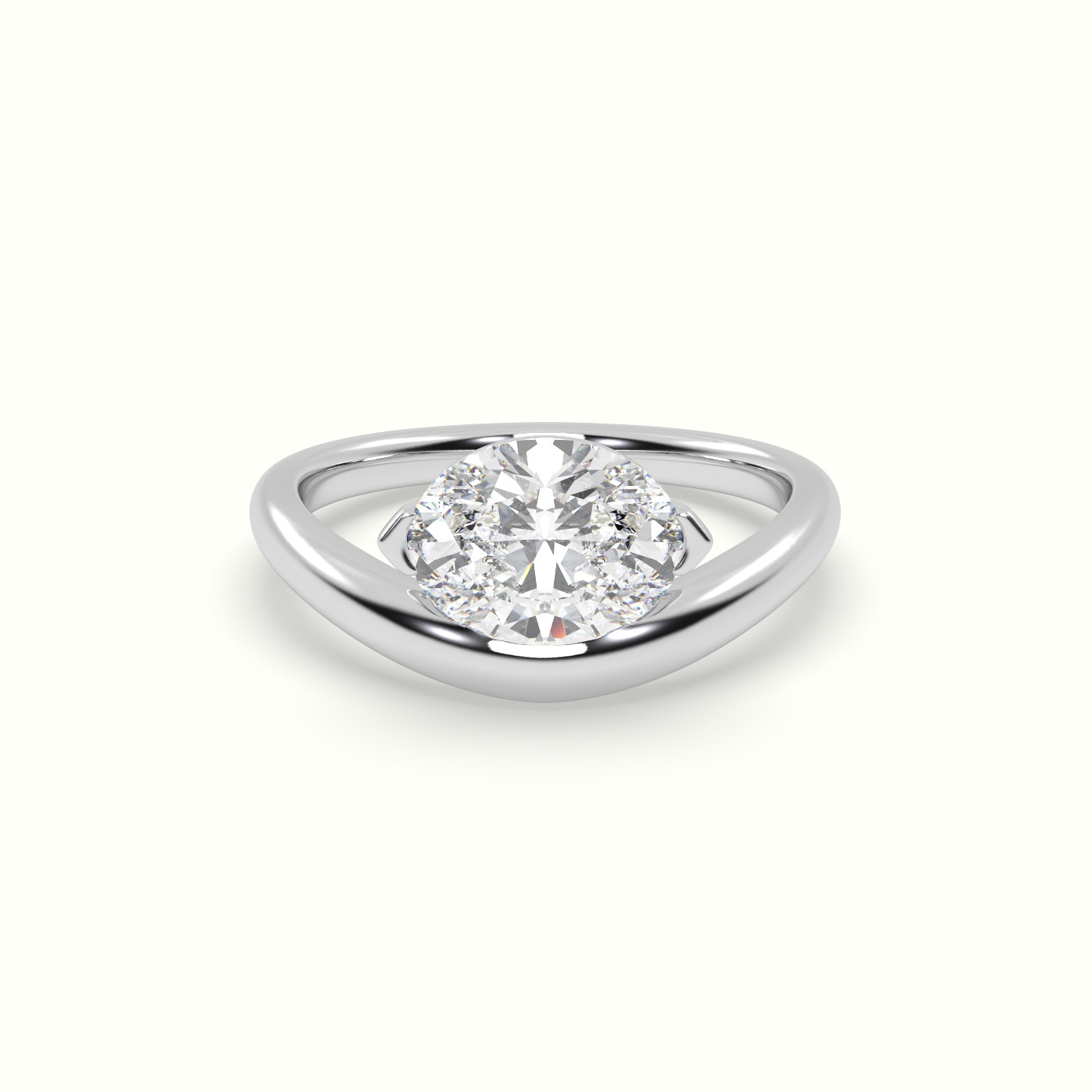10K White Gold Oval Diamond Solitaire Bypass Ring