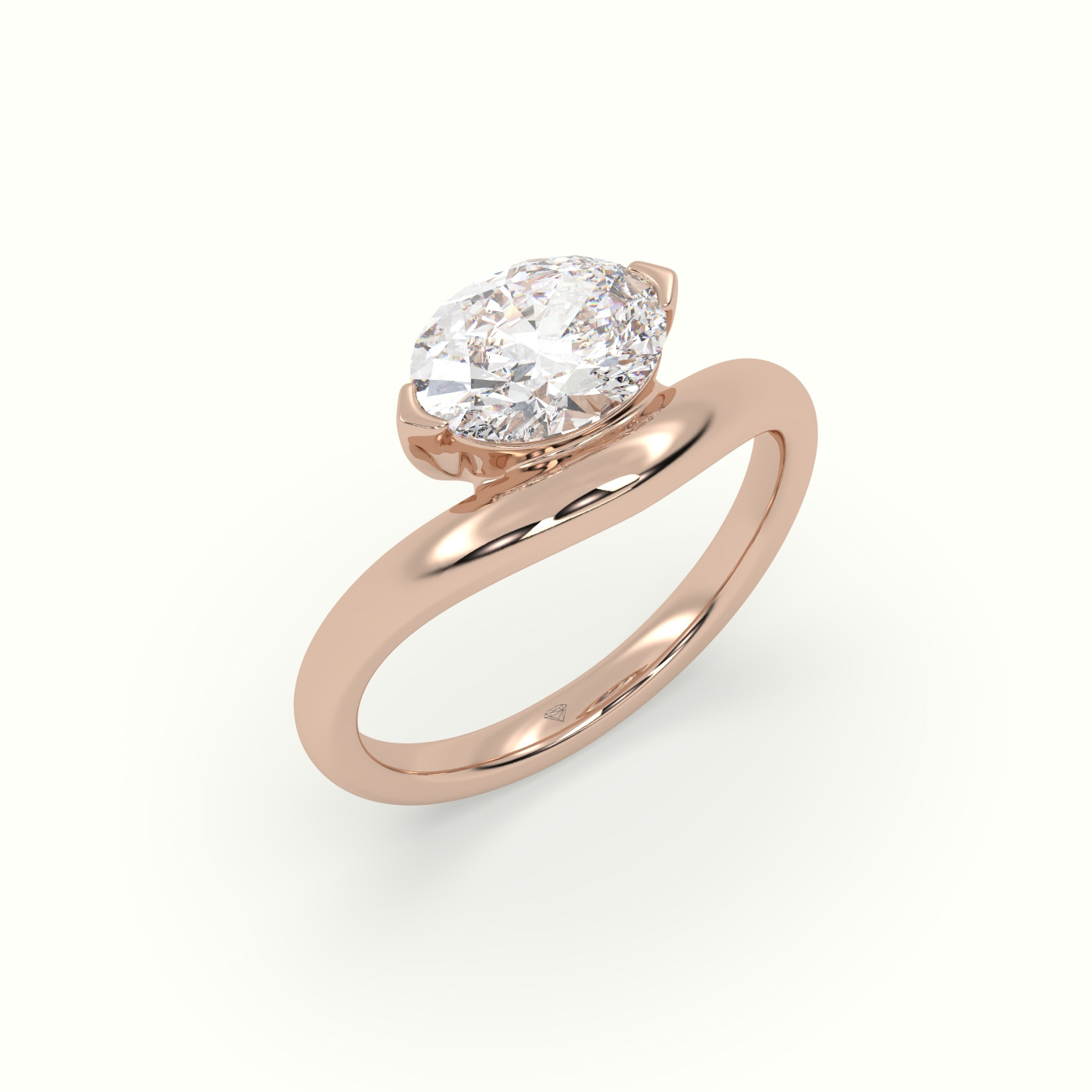 10k rose gold oval diamond solitaire bypass ring Photos & images