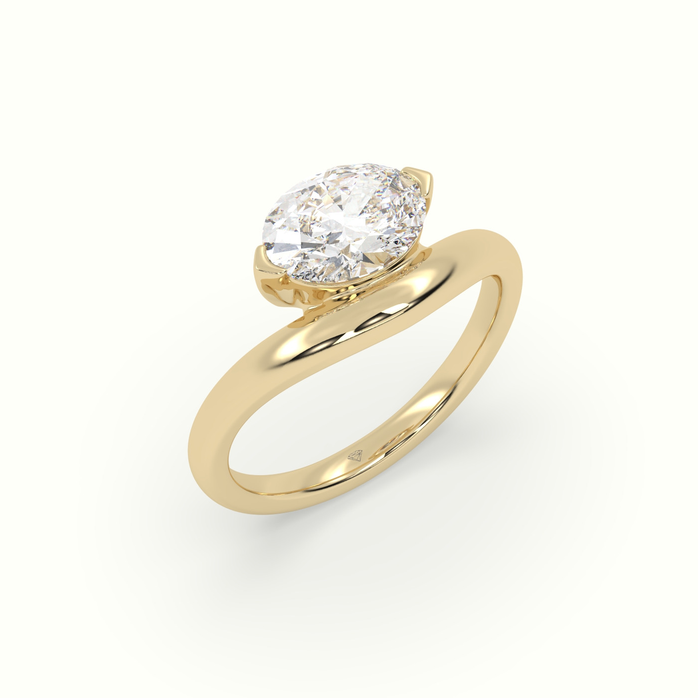 10k yellow gold oval diamond solitaire bypass ring Photos & images