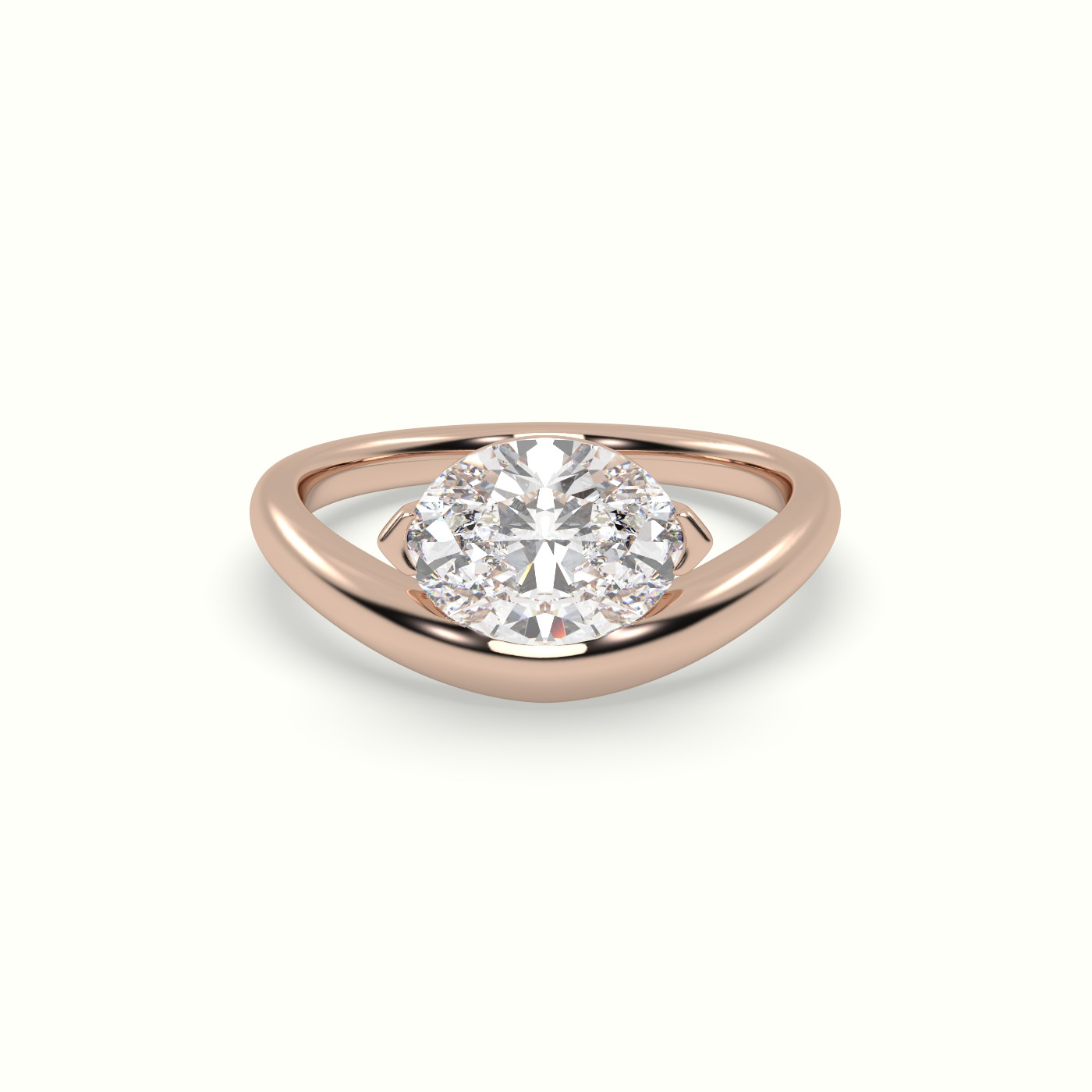 10k rose gold oval diamond solitaire bypass ring