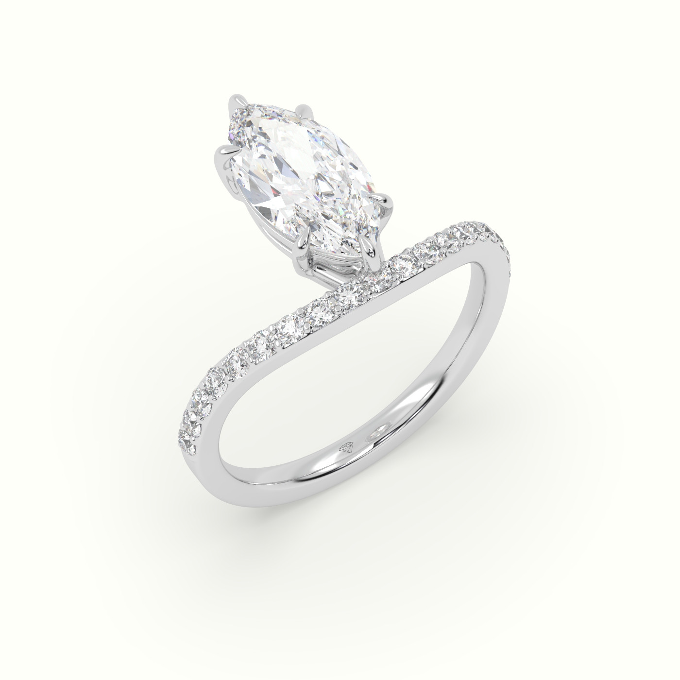 10k white gold marquise diamond solitaire curved pavé ring Photos & images