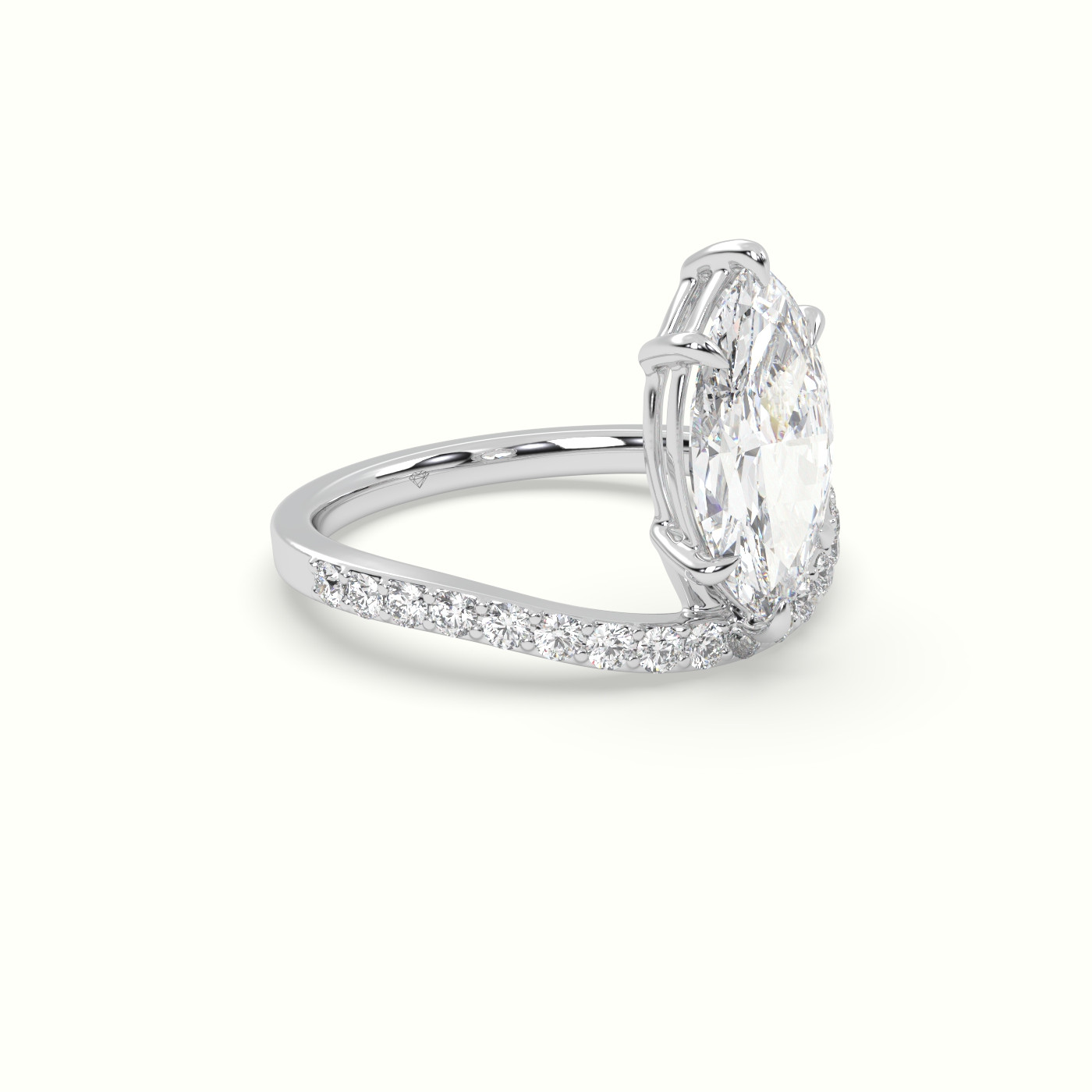 10k white gold marquise diamond solitaire curved pavé ring Photos & images