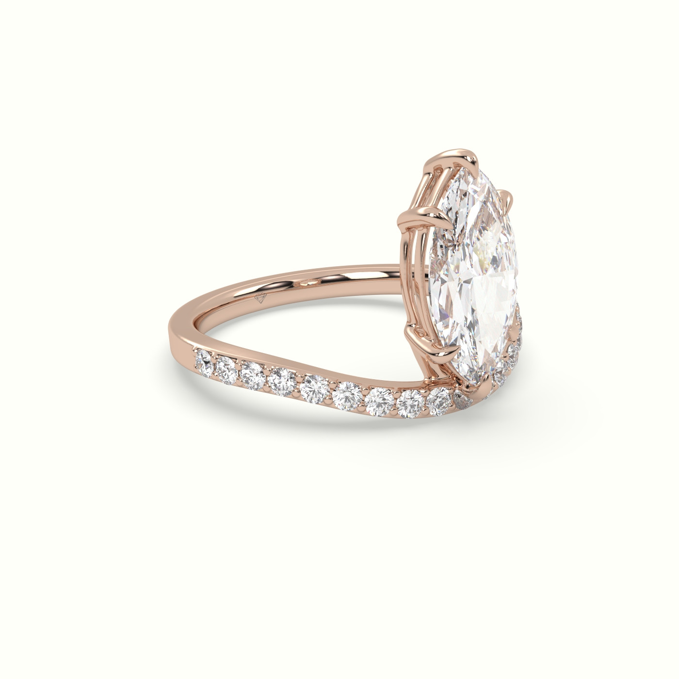 18k rose gold marquise diamond solitaire curved pavé ring Photos & images