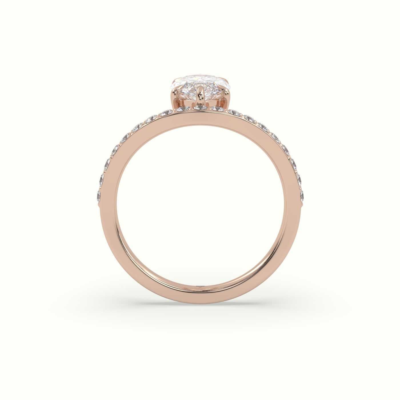 10k rose gold marquise diamond solitaire curved pavé ring Photos & images