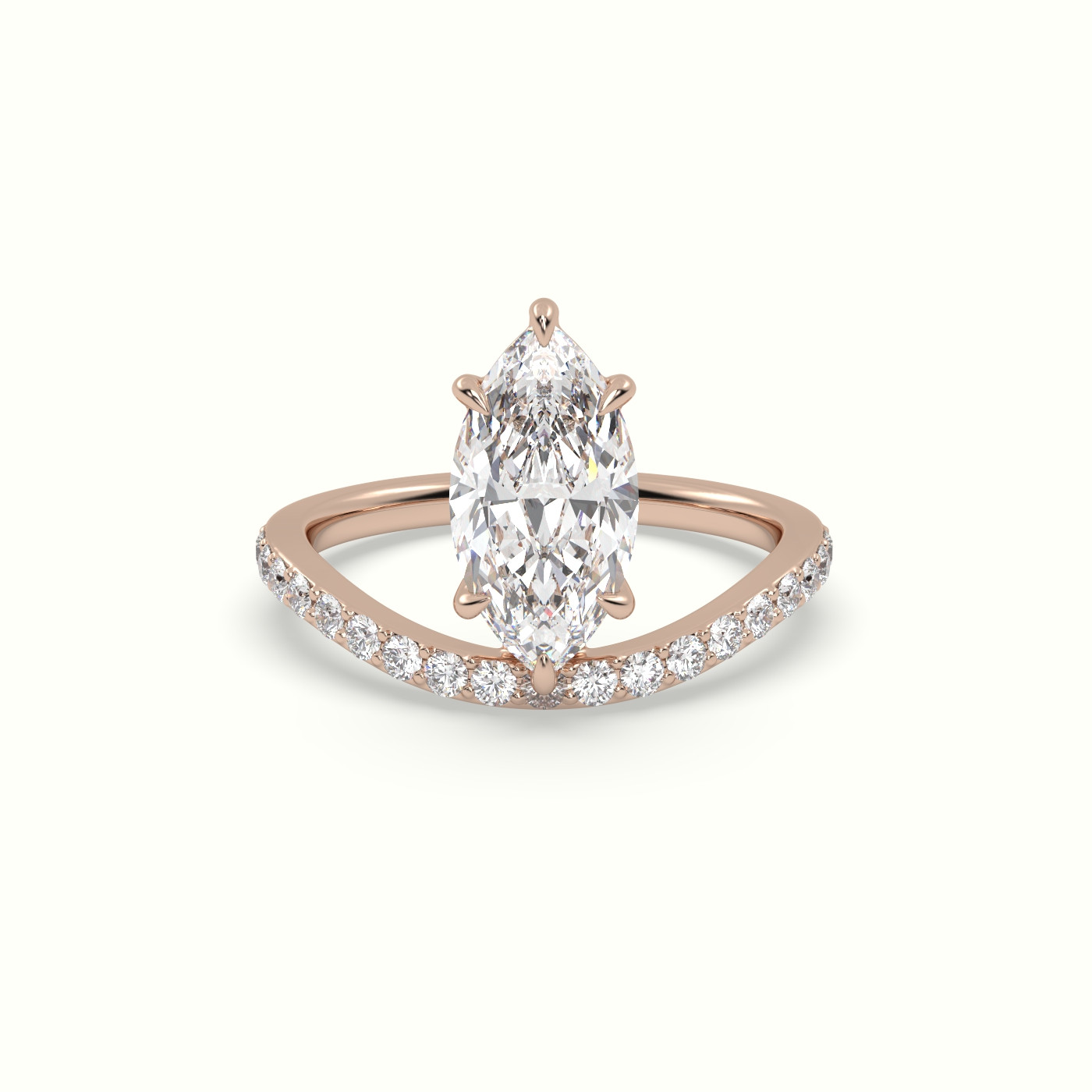 10k rose gold marquise diamond solitaire curved pavé ring