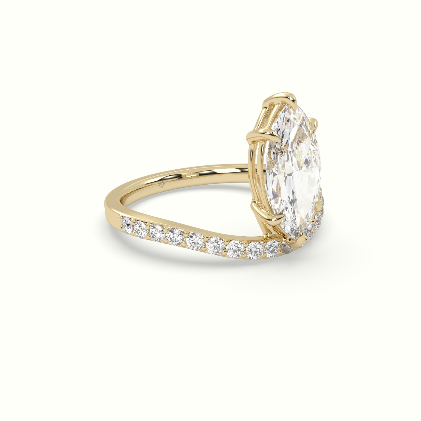 10k yellow gold marquise diamond solitaire curved pavé ring Photos & images