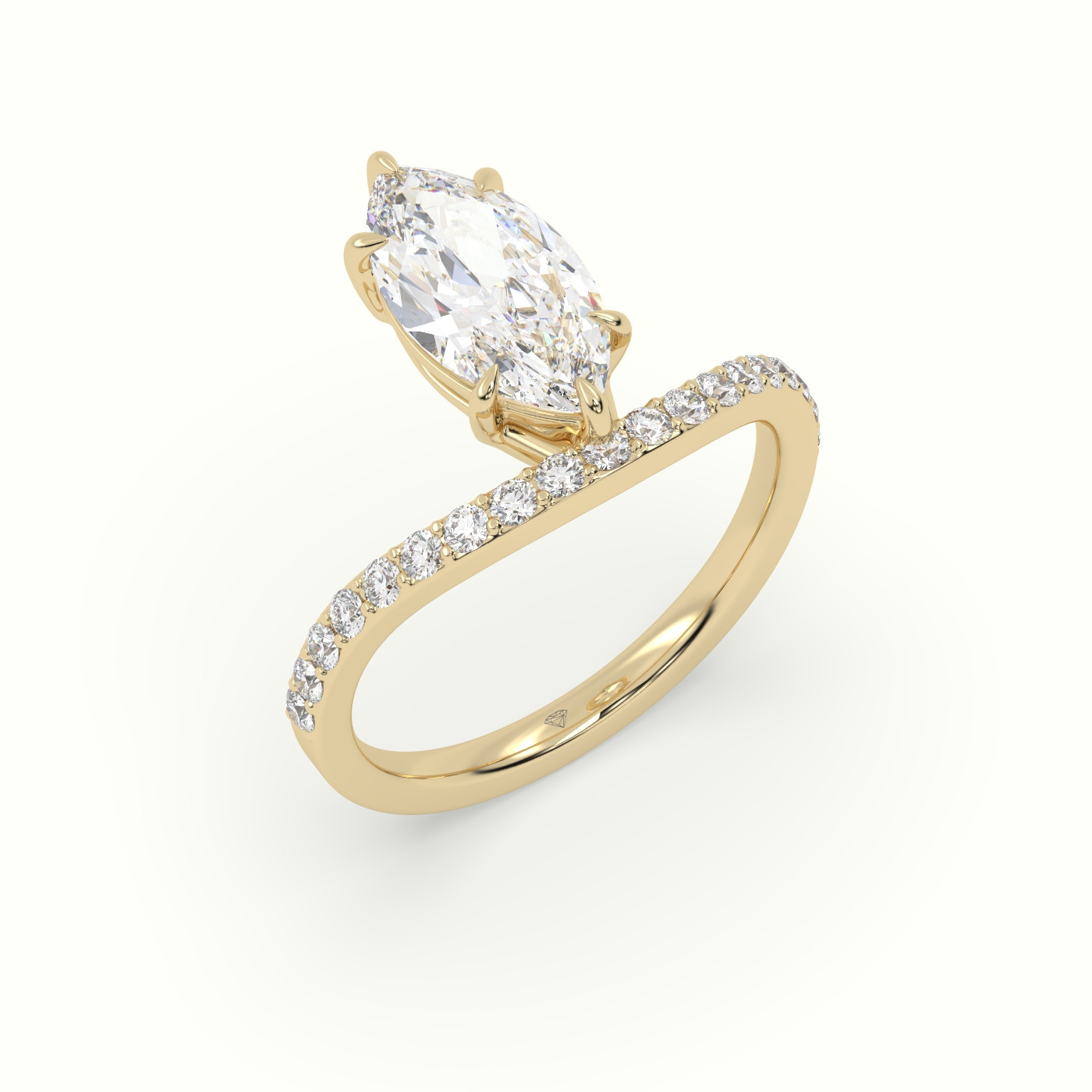 10k yellow gold marquise diamond solitaire curved pavé ring Photos & images