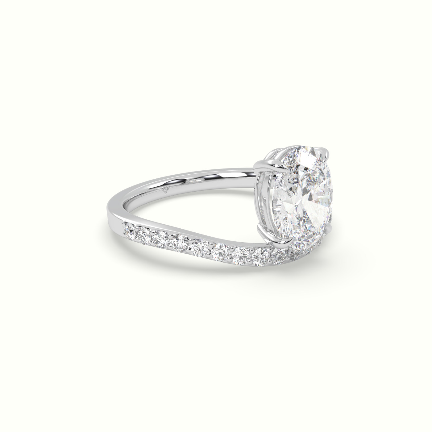 10k white gold oval diamond solitaire curved pavé ring Photos & images