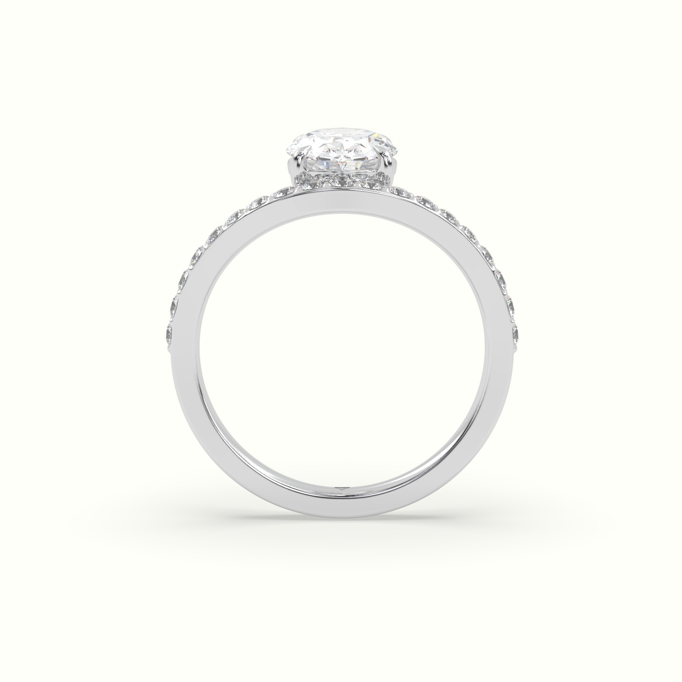 10k white gold oval diamond solitaire curved pavé ring Photos & images