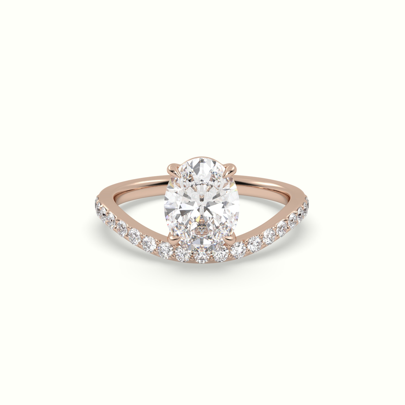 18k rose gold oval diamond solitaire curved pavé ring